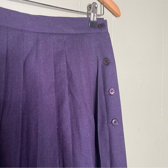 Vintage Givenchy 100% Shearing Wool Long Pleated Button Purple Skirt Size 12 - Picture 3 of 11